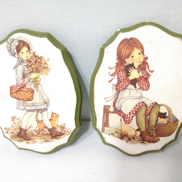 Cute " Holly Hobbie " Girls Flowers Cat Vintage Kitsch Decoupage Plaster Plaques - Picture 8 of 8